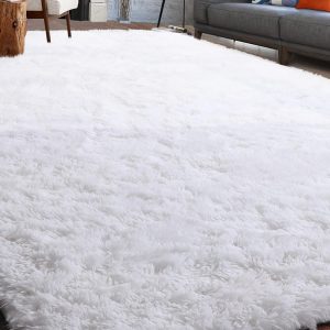 Soft Modern Indoor Large Shaggy Rug For Bedroom Living Room Dorm Kids Room Home Decorative  Non-Slip Plush Fluffy Area Rugs White Comfy Nursery Accent Floor Carpet ,Room Decor White