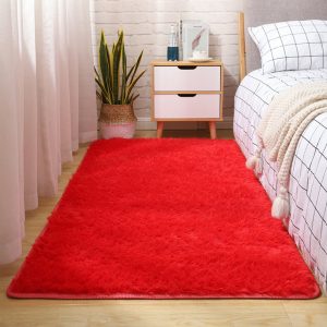 1pc Christmas Red Bedside Carpet, Modern Simple Nordic Ins Style Cute Plush Area Rug For Bedroom/Living Room Red