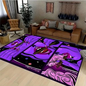 1pc Psychedelic Smoke Cool Girl Print Area Carpet, Decorative Game Room Mat, Non-slip Floor Mat For Living Room Bedroom Entrance, Room Accessories, Home Decor, Room Decor