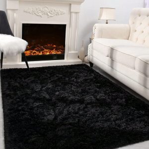 1PC Rugs For Living Room Black Fluffy Fluffy Shaggy Fuzzy Area Rug Carpets For Bedroom Shag Plush Soft Large  Kids Home Decor Aesthetic ,Room Decor Black