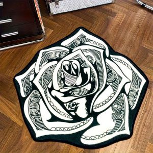 Luxurious Faux Mink Velvet Area Rug - Soft, Plush Rose & US Dollar Print for Living Room and Bedroom Decor - Hand Washable, Unique Shape