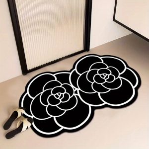 Elegant Velvet Camellia Floral Area Rug - Soft, Thick 8mm Plush Carpet for Living Room & Bedroom Decor | Durable, Stain-Resistant & Easy to Clean