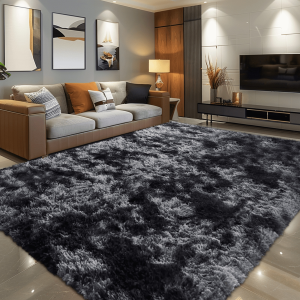 Super Soft Fluffy Shag Area Rug, Available In Various Sizes And Colors,Black,Grey, Non-Slip Indoor Carpet For Living Room, Bed Room, Nursery, Bathroom, Study Room, Dressing Room, Office,Home Decor Tie Dye-Dark Grey