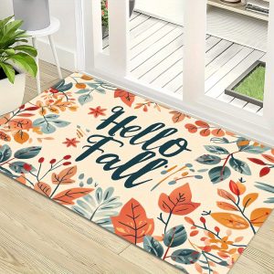 1 PC, outdoor carpet at the entrance, polyester floor mat carpet, anti slip door mat with maple leaf pattern welcoming autumn, hallway kitchen bathroom balcony mat, bathroom mat outdoor carpet, home indoor and outdoor decoration carpet mat