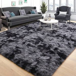 Soft Shag Rugs For Bedroom, Purple Fluffy Shaggy Rugs For Living Room Nursery, Luxury Modern Plush Carpet Girls Boys Kids Room Dorm Indoor Home Decor, Upgrade Non-Slip Dark Gray