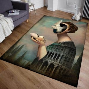 Surreal Girl Rug, Ethnic Woman Rug, Woman With Pigeon Rug, Modern Home Decor, Surreal Art Rug, Iconic Rug, Cool Rug, Office Rug