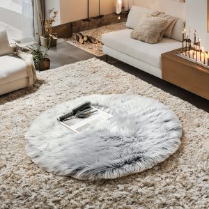 Ashler Faux Fur Rug, Fluffy Shaggy Area Rug Ultra Soft Round Fur Rug, Fuzzy Machine Washable Shag Rug, Nursery Decor Throw Rugs, 3 x 3 Feet