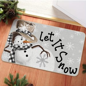 Sm:)e Grey Snowflakes Snowman Let It Snow Winter Doormat Footprints, Christmas Home Decor Low-Profile Switch Rug Door Mat Floor Mat For Indoor Outdoor 17x29 Inch