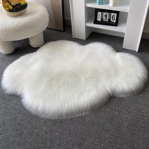 1pc Cloud Shaped Plush Rug, White Cloud Plush Cloud Carpet, Chair Floor Mat Bedside Foot Mat Home Decor