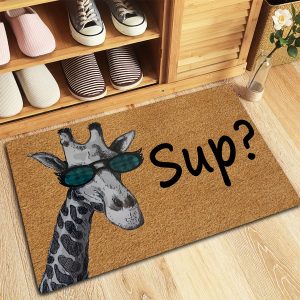 Entrance Welcome Mat Happy Doormats Sup Cool Giraffe What's Up (23.6 X 15.7 Inch) Non-Woven Fabric Top With A Anti-Slip Rubber Back Funny Doormat Prank Gift Indooru002FOutdooru002FKitchen Doormats