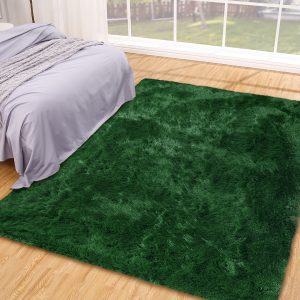 1PC Fluffy Rug For Kitchen Laundry Plush Shag Area Rugs For Living Room, Tie-Dyed Furry Fur Rugs For Bedroom Non Shedding Fuzzy Accent Rug Carpet Floor Covers For Home Decor, Green