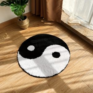 1pc Black And White Series Yin And Yang Symbol Fluffy Circle Soft Carpet Rug, Black And White Circle Digital Carpet For Bedroom Living Room With Chinese Characteristic