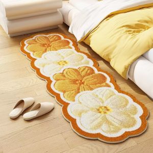 VELITOPER 1PC 15.74 &47.24in Cream Flower Bedside Carpet, Thickened Cashmere Imitation Carpet, Colorful Flower Carpet, Warm and Romantic Home Decoration, Suitable for Bedroom, Living Room, Office, etc