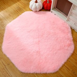 Pink Rug For Bedroom Girls Octagon Carpet Fluffy, 5x5 Ft Girls Room Rug Non Slip Princess Carpet Tent Mat Soft Nursery Mat Play Furry Area Rug Fuzzy Plush Carpet For Dorm Baby Room Decor