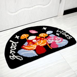 Absorbent Non-Slip Half-Circle Bathroom Mat 31.5x19.69inch Multicolor Mushroom Door Mat For Entryway, Fun Welcome Rug For Home Decor