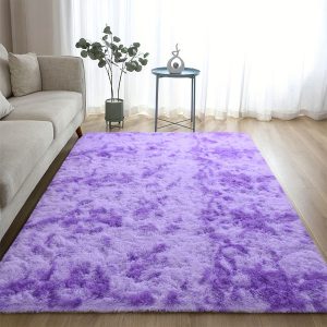 Extra Large Fluffy Rug, Modern Indoor Rug For Living Room Bedroom, Plush High Pile Tie Dye Purple Rug For Girls Home Decor, Purple