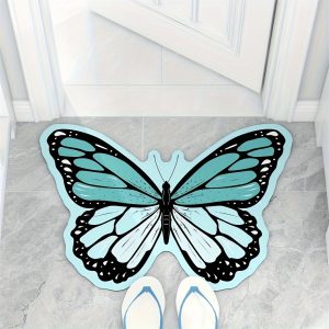 Butterfly Shaped Irregular Dressing Room Rug, Soft Stepping Low Profile Carpet, Decorative Doorway Entrance Mat, Next to Bathtub Area Rug, Absorbent Bathroom Floor Mat, In Front of Sink Foot Pad, Anti-slip Shower Doormat with Heave Rubber, Home Decor