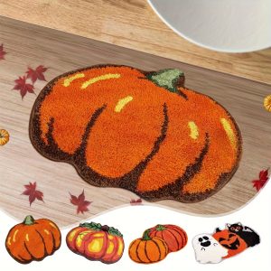 Pumpkin Imitation Cashmer Carpet Pad Entrance Blanket Bedside Blanket 24x16 In Small And Cute Decorative Carpet